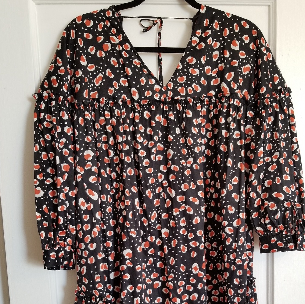 Who What Wear Black and Orange Pattern Midi Dress